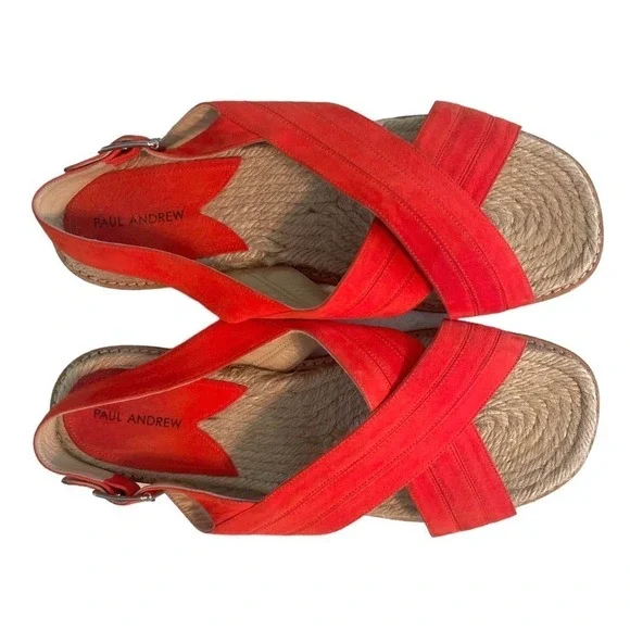 Paul Andrew Red Suede Espadrille Slingback Flat Sandals US 9 EUR 39 Beach Resort - Picture 2 of 12